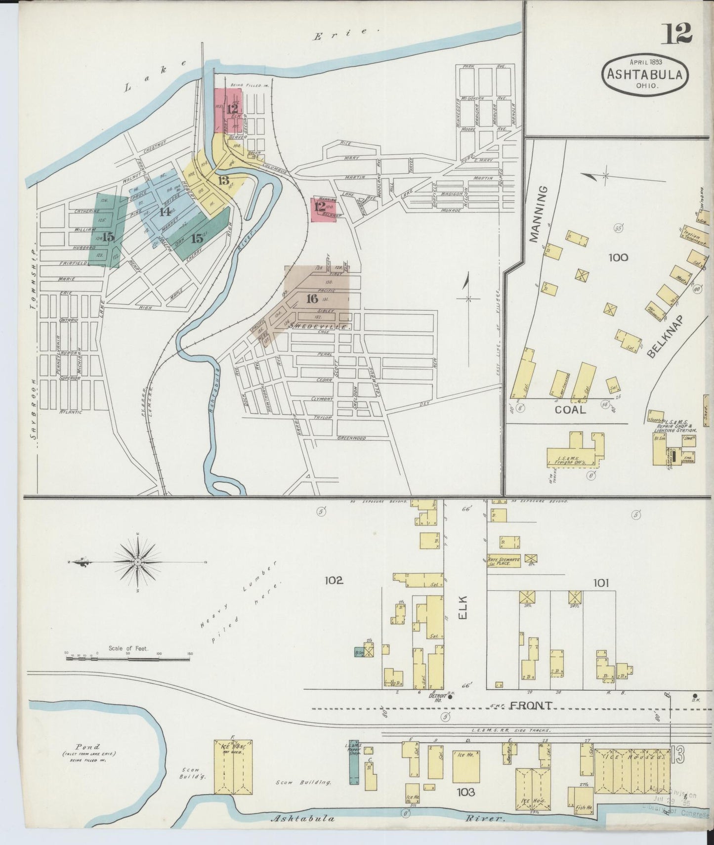 Sanborn Fire Insurance Map from Ashtabula, Ashtabula County, Ohio (1893), Sheet #0012 - Complete Map Set gallery image, historic Sanborn map, vintage wall art, Ohio Ohio