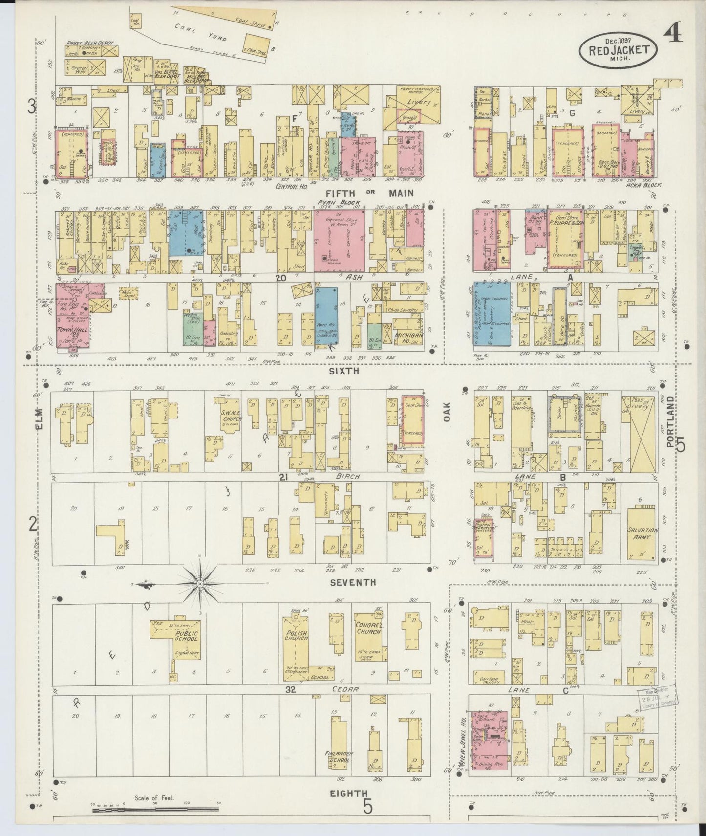 Sanborn Fire Insurance Map from Red Jacket, Houghton County, Michigan (1897), Sheet #0004 - Complete Map Set gallery image, historic Sanborn map, vintage wall art, Michigan Michigan