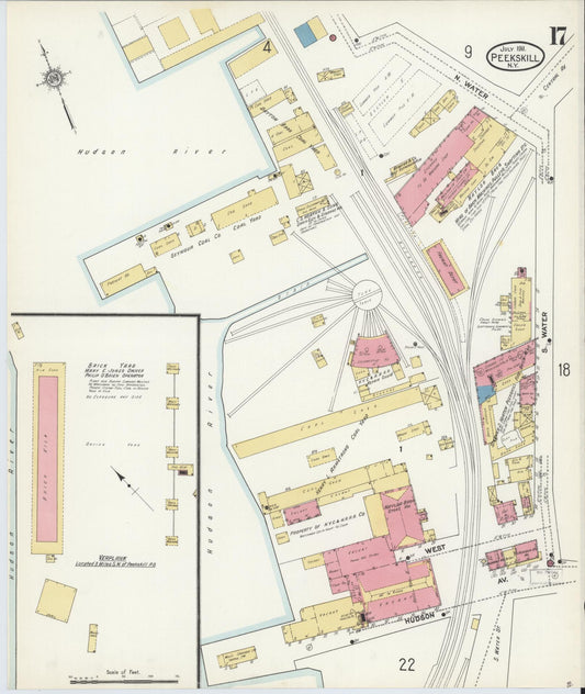 Sanborn Fire Insurance Map from Peekskill, Westchester County, New York (1911), Sheet #0017 - Historic Sanborn Fire Insurance Map Print, vintage old map wall art, antique decor, genealogy gift, New York New York map