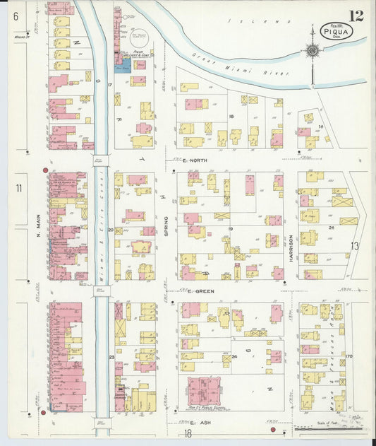 Sanborn Fire Insurance Map from Piqua, Miami County, Ohio (1911), Sheet #0012 - Historic Sanborn Fire Insurance Map Print, vintage old map wall art, antique decor, genealogy gift, Ohio Ohio map