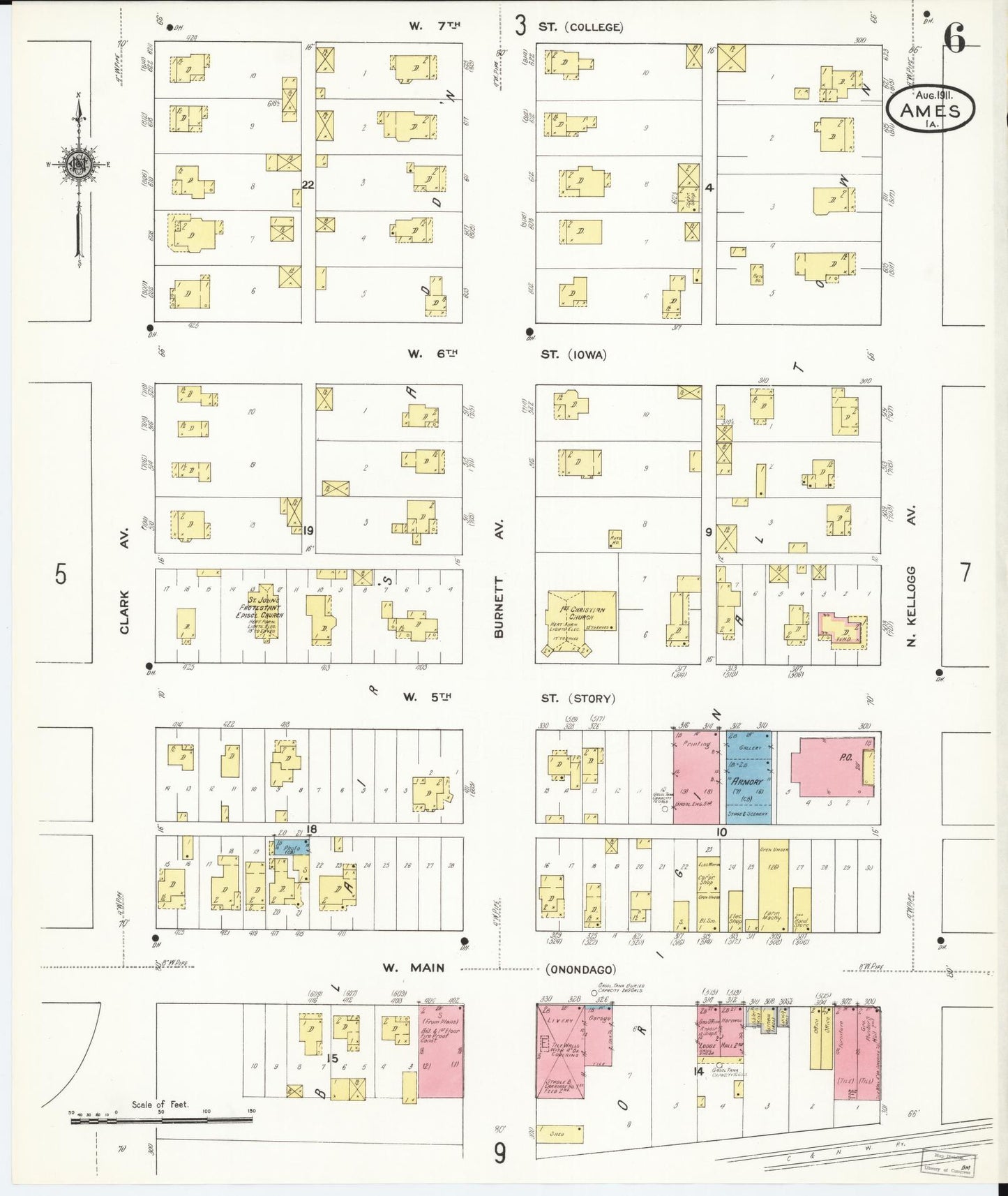 Sanborn Fire Insurance Map from Ames, Story County, Iowa (1911), Sheet #0006 - Historic Sanborn Fire Insurance Map Print, vintage old map wall art
