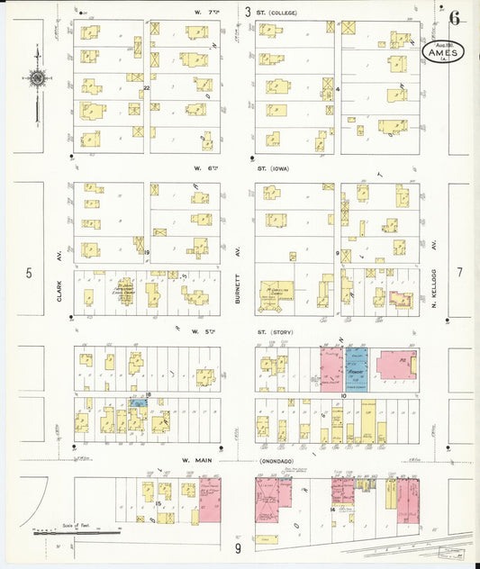 Sanborn Fire Insurance Map from Ames, Story County, Iowa (1911), Sheet #0006 - Historic Sanborn Fire Insurance Map Print, vintage old map wall art