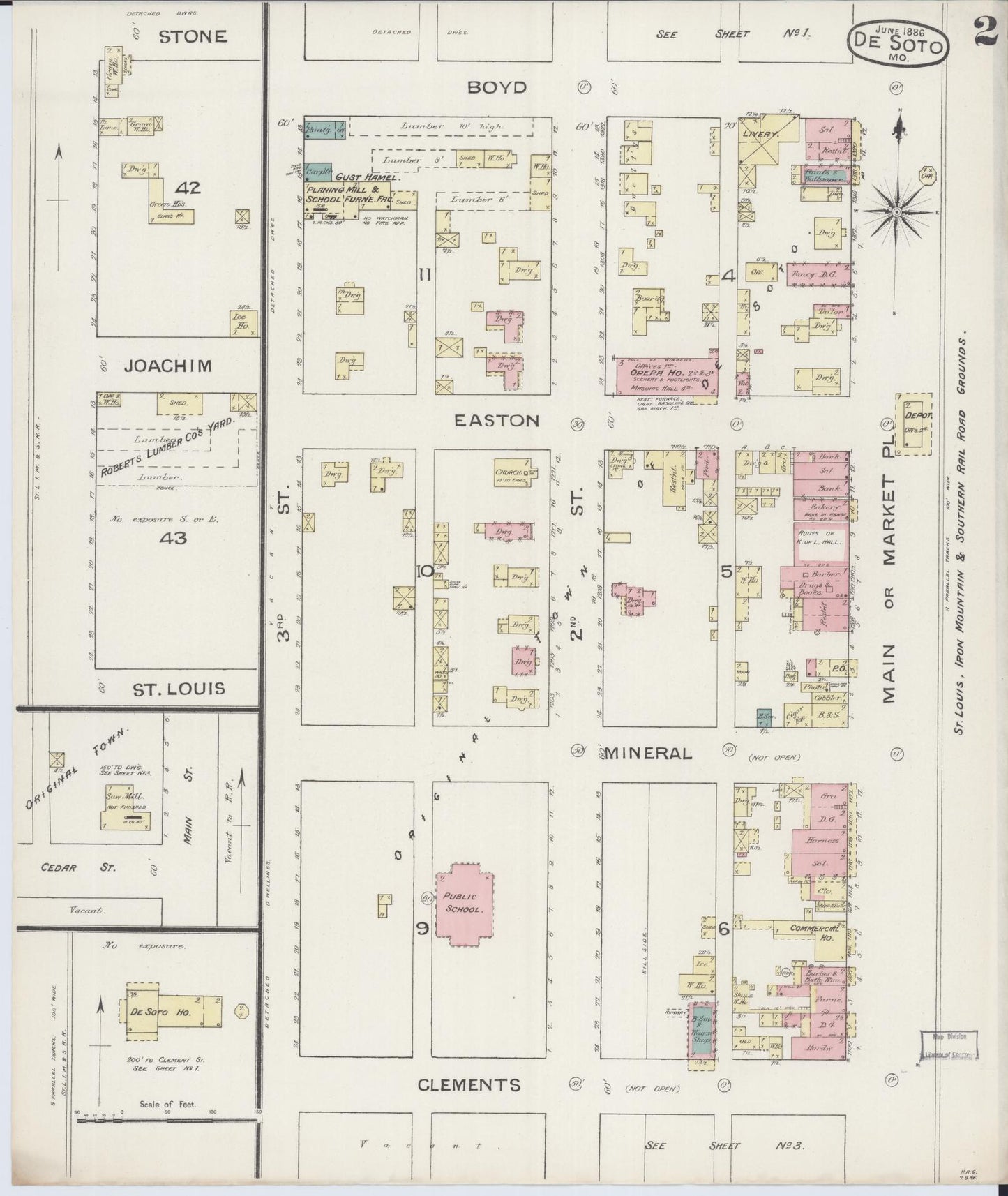 Sanborn Fire Insurance Map from De Soto, Jefferson County, Missouri (1886), Sheet #0002 - Complete Map Set gallery image, historic Sanborn map, vintage wall art, Missouri Missouri
