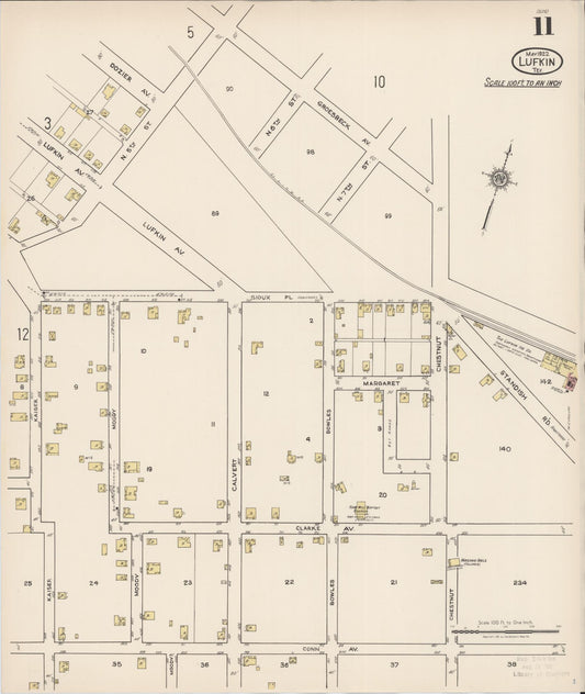 Sanborn Fire Insurance Map from Lufkin, Angelina County, Texas (1922), Sheet #0011 - Historic Sanborn Fire Insurance Map Print, vintage old map wall art, antique decor, genealogy gift, Texas Texas map
