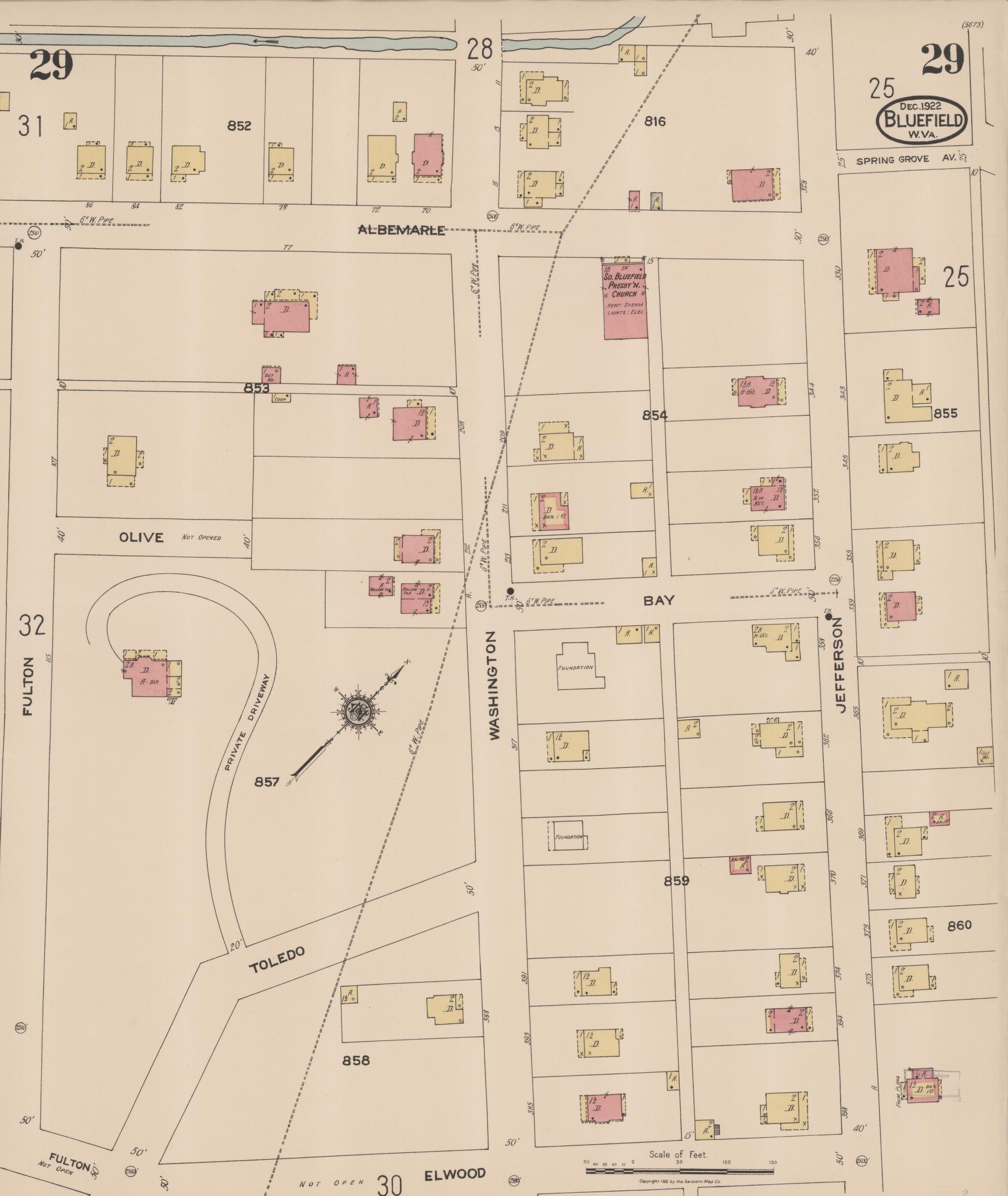 Sanborn Fire Insurance Map from Bluefield, Mercer County, West Virginia (1922), Sheet #0029 - Historic Sanborn Fire Insurance Map Print, vintage old map wall art, antique decor, genealogy gift, West Virginia West Virginia map