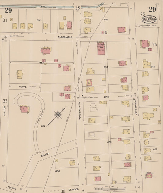 Sanborn Fire Insurance Map from Bluefield, Mercer County, West Virginia (1922), Sheet #0029 - Historic Sanborn Fire Insurance Map Print, vintage old map wall art, antique decor, genealogy gift, West Virginia West Virginia map