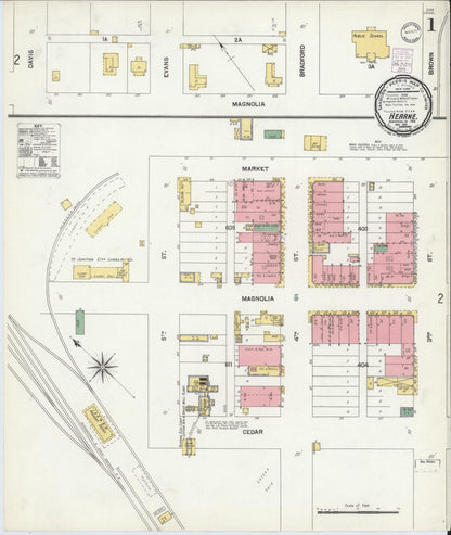 Sanborn Fire Insurance Map from Hearne, Robertson County, Texas (1901), Sheet #0001 - Historic Sanborn Fire Insurance Map Print, vintage old map wall art, antique decor, genealogy gift, Texas Texas map