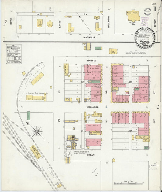 Sanborn Fire Insurance Map from Hearne, Robertson County, Texas (1901), Sheet #0001 - Historic Sanborn Fire Insurance Map Print, vintage old map wall art, antique decor, genealogy gift, Texas Texas map