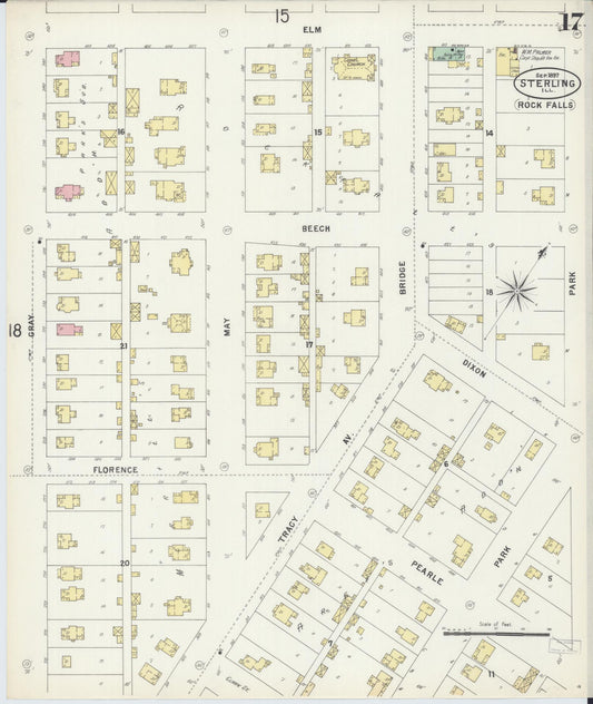 Sanborn Fire Insurance Map from Sterling, Whiteside County, Illinois (1897), Sheet #0017 - Historic Sanborn Fire Insurance Map Print, vintage old map wall art, antique decor, genealogy gift, Illinois Illinois map