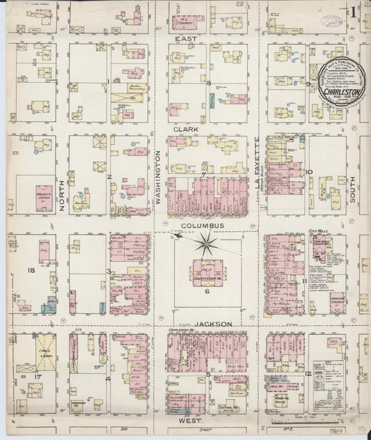 Sanborn Fire Insurance Map from Charleston, Coles County, Illinois (1886), Sheet #0001 - Historic Sanborn Fire Insurance Map Print, vintage old map wall art, antique decor, genealogy gift, Illinois Illinois map