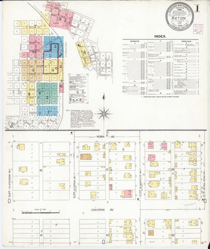 Sanborn Fire Insurance Map from Raton, Colfax County, New Mexico (1906), Sheet #0001 - Complete Map Set gallery image, historic Sanborn map, vintage wall art, New Mexico New Mexico
