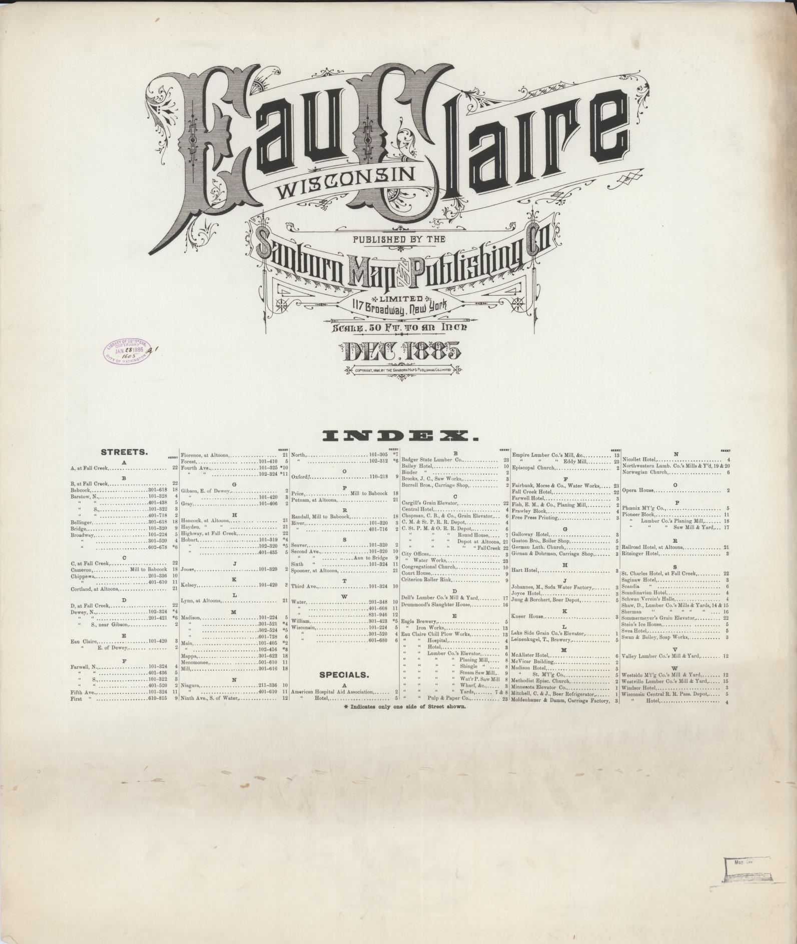 Eau Claire, Eau Claire County, Wisconsin (1885) – Sanborn Fire Insurance Map – Map View