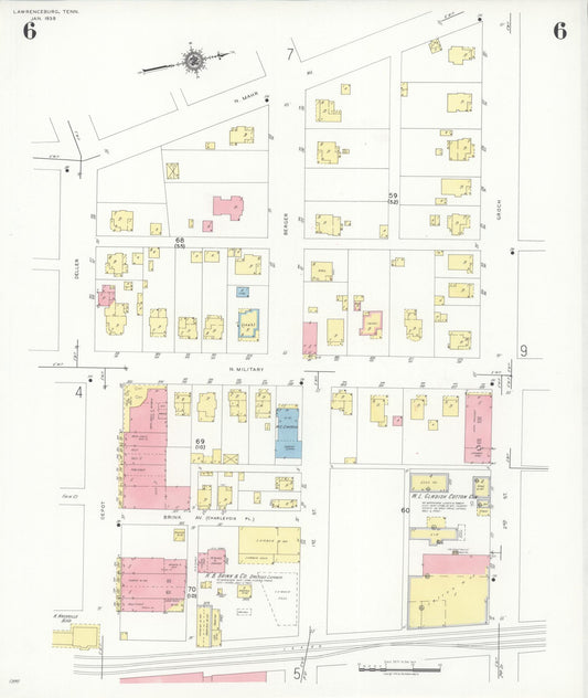Sanborn Fire Insurance Map from Lawrenceburg, Lawrence County, Tennessee (1939), Sheet #0006 - Historic Sanborn Fire Insurance Map Print, vintage old map wall art, antique decor, genealogy gift, Tennessee Tennessee map