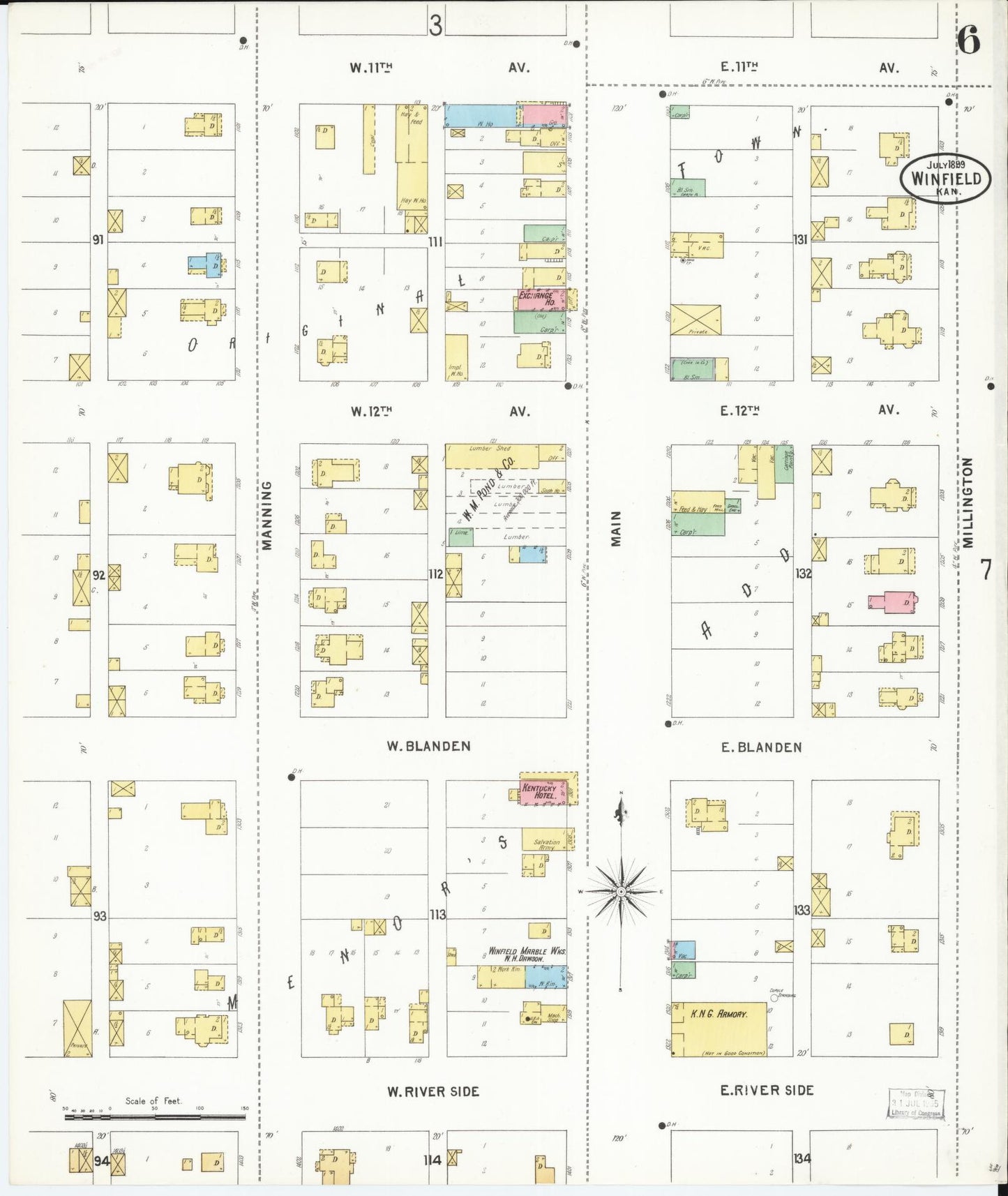 Sanborn Fire Insurance Map from Winfield, Cowley County, Kansas (1899), Sheet #0006 - Complete Map Set gallery image, historic Sanborn map, vintage wall art, Kansas Kansas