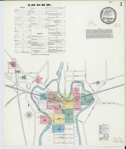 Sanborn Fire Insurance Map from Elyria, Lorain County, Ohio (1893), Sheet #0001 - Historic Sanborn Fire Insurance Map Print, vintage old map wall art, antique decor, genealogy gift, Ohio Ohio map