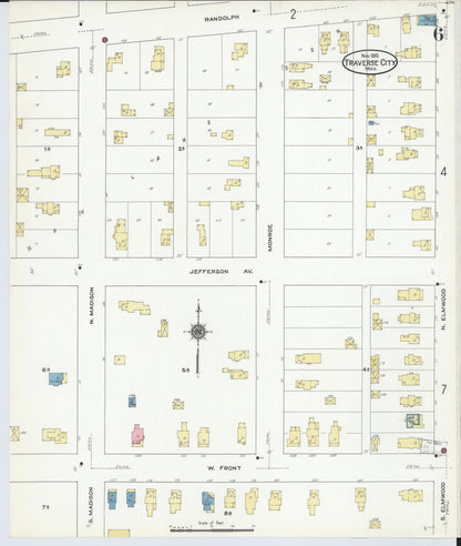 Sanborn Fire Insurance Map from Traverse City, Grand Traverse County, Michigan (1910), Sheet #0006 - Historic Sanborn Fire Insurance Map Print, vintage old map wall art, antique decor, genealogy gift, Michigan Michigan map