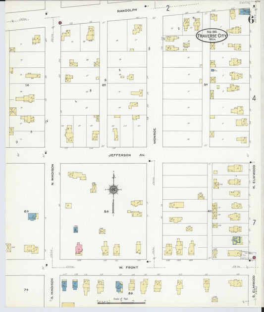 Sanborn Fire Insurance Map from Traverse City, Grand Traverse County, Michigan (1910), Sheet #0006 - Historic Sanborn Fire Insurance Map Print, vintage old map wall art, antique decor, genealogy gift, Michigan Michigan map