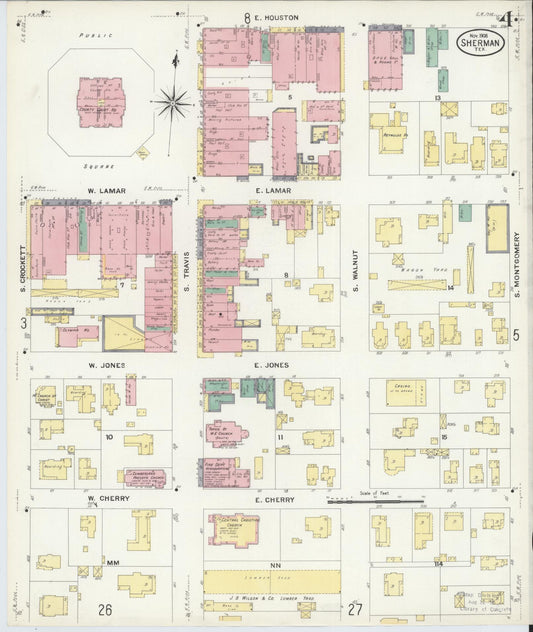 Sanborn Fire Insurance Map from Sherman, Grayson County, Texas (1908), Sheet #0004 - Historic Sanborn Fire Insurance Map Print, vintage old map wall art, antique decor, genealogy gift, Texas Texas map