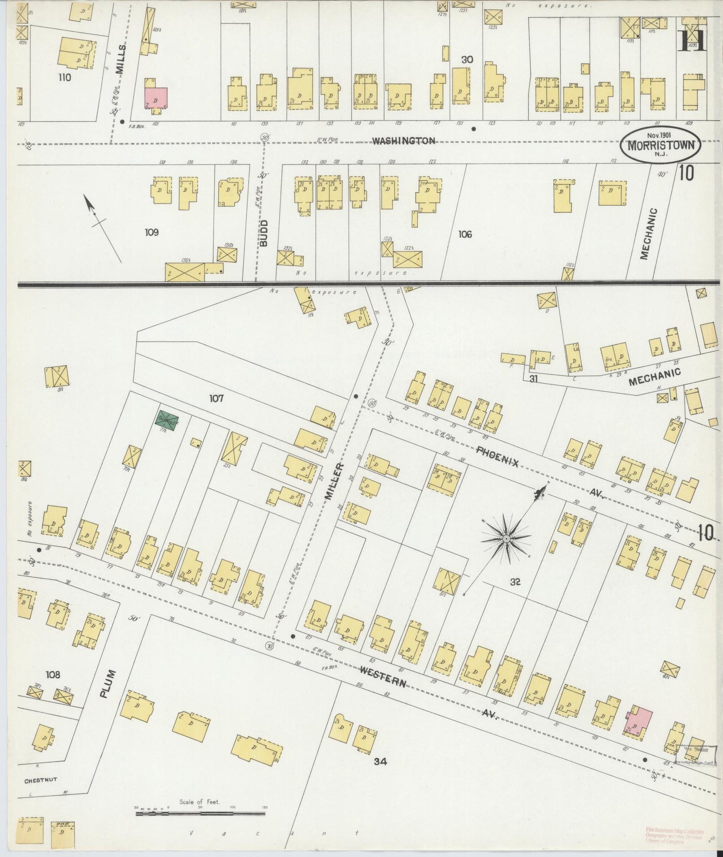 Sanborn Fire Insurance Map from Morristown, Morris County, New Jersey (1901), Sheet #0011 - Complete Map Set gallery image, historic Sanborn map, vintage wall art, New Jersey New Jersey