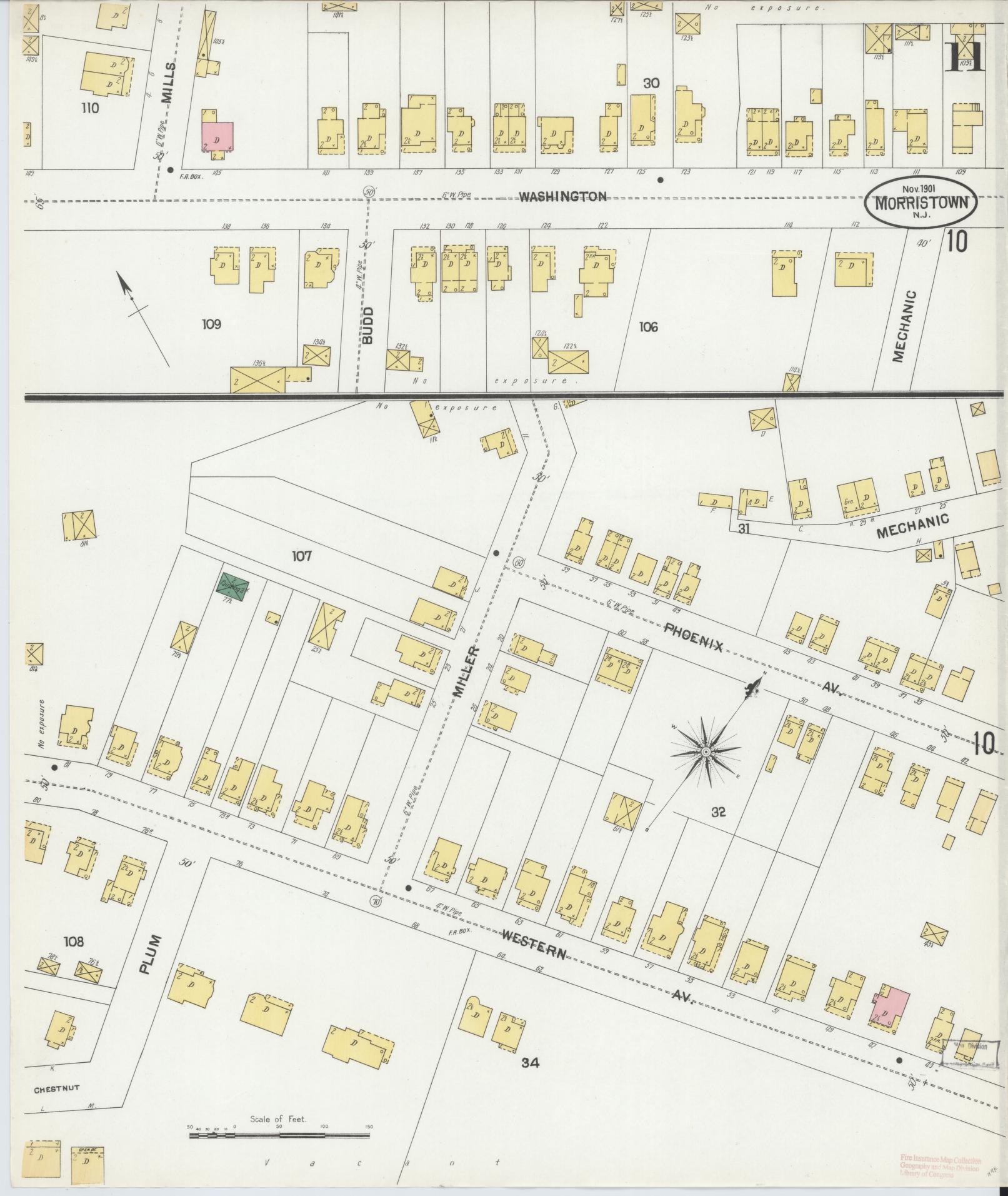 Sanborn Fire Insurance Map from Morristown, Morris County, New Jersey (1901), Sheet #0011 - Complete Map Set gallery image, historic Sanborn map, vintage wall art, New Jersey New Jersey