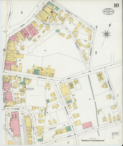 Sanborn Fire Insurance Map from Woburn, Middlesex County, Massachusetts (1904), Sheet #0010 - Historic Sanborn Fire Insurance Map Print, vintage old map wall art, antique decor, genealogy gift, Massachusetts Massachusetts map