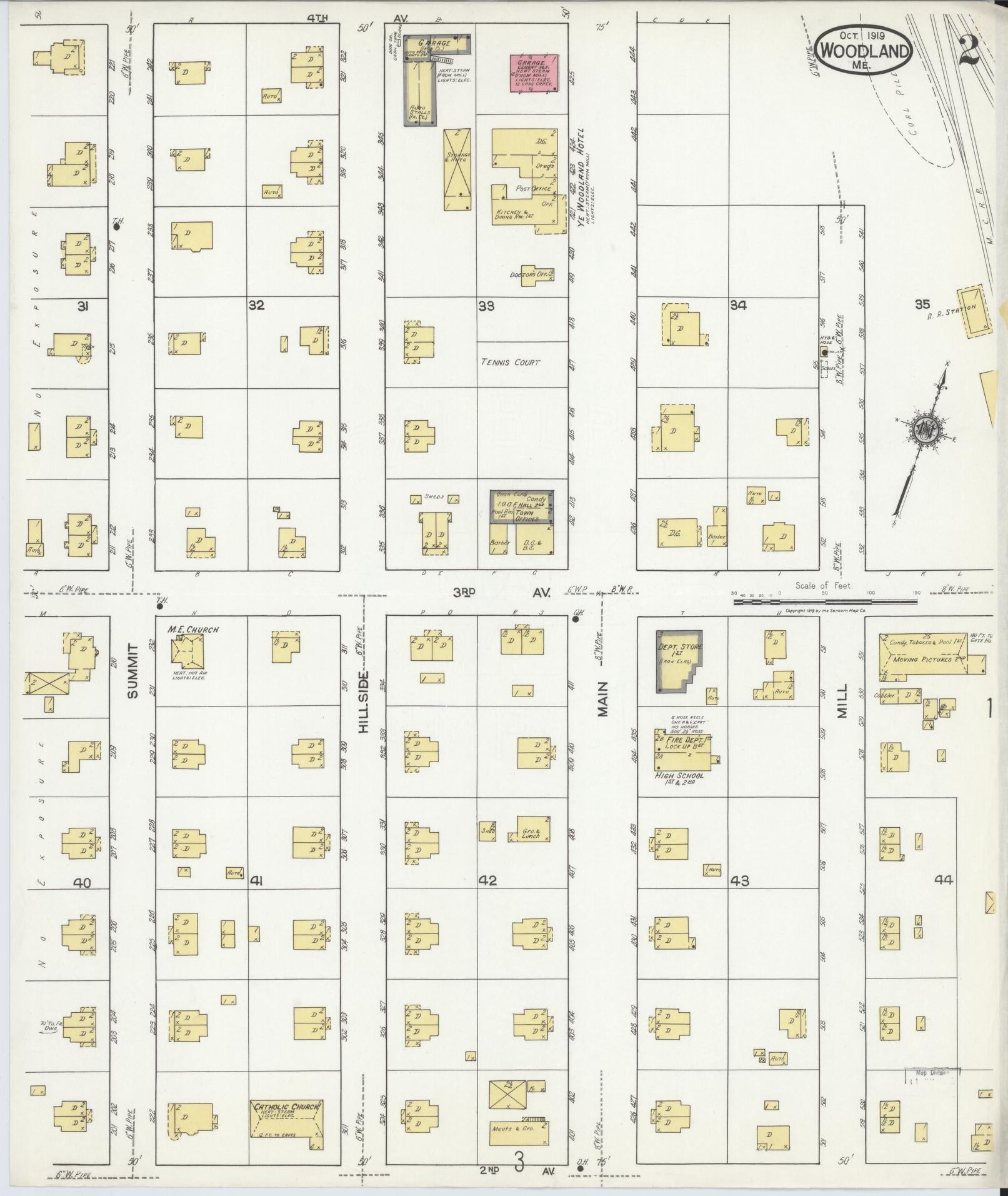Sanborn Fire Insurance Map from Woodland, Washington County, Maine (1919), Sheet #0002 - Historic Sanborn Fire Insurance Map Print, vintage old map wall art, antique decor, genealogy gift, Maine Maine map