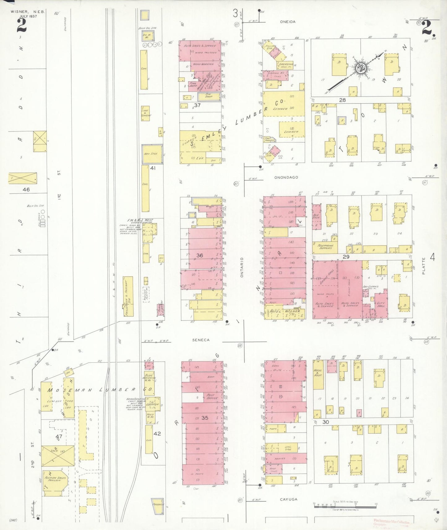 Sanborn Fire Insurance Map from Wisner, Cuming County, Nebraska (1937), Sheet #0002 - Complete Map Set gallery image, historic Sanborn map, vintage wall art, Nebraska Nebraska