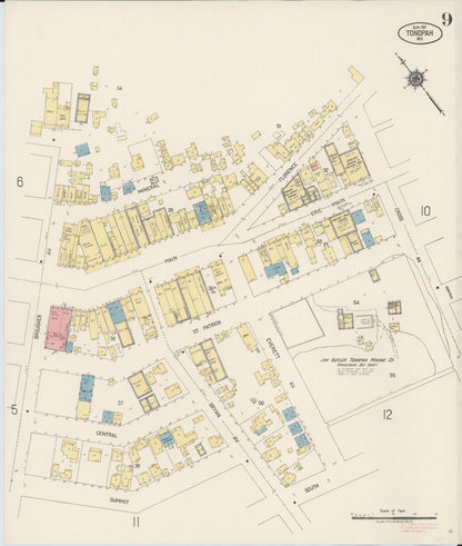 Sanborn Fire Insurance Map from Tonopah, Nye County, Nevada (1917), Sheet #0009 - Complete Map Set gallery image, historic Sanborn map, vintage wall art, Nevada Nevada