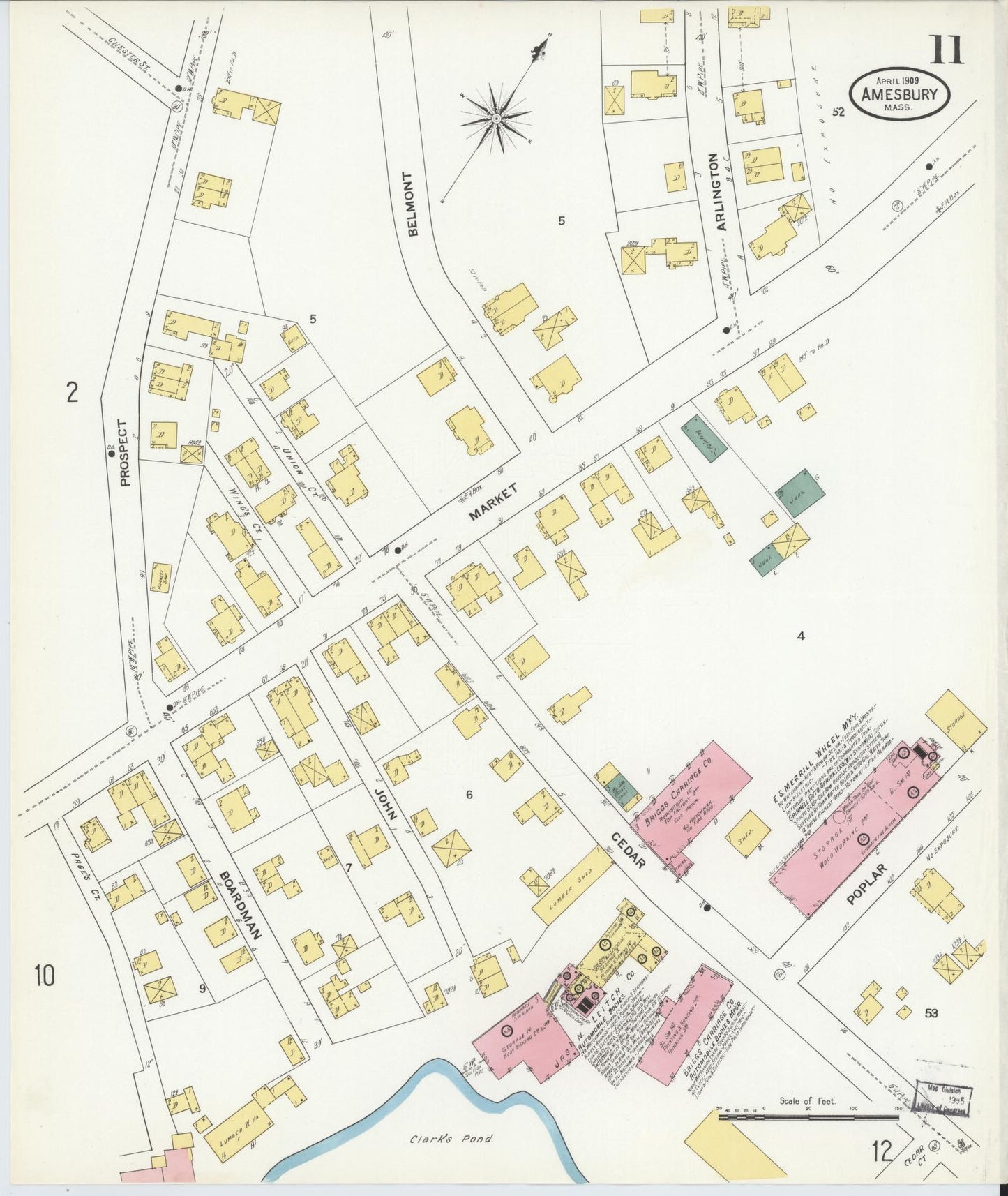 Sanborn Fire Insurance Map from Amesbury, Essex County, Massachusetts (1909), Sheet #0011 - Historic Sanborn Fire Insurance Map Print, vintage old map wall art, antique decor, genealogy gift, Massachusetts Massachusetts map