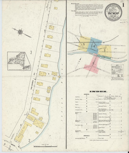 Sanborn Fire Insurance Map from Antwerp, Jefferson County, New York (1912), Sheet #0001 - Historic Sanborn Fire Insurance Map Print, vintage old map wall art, antique decor, genealogy gift, New York New York map