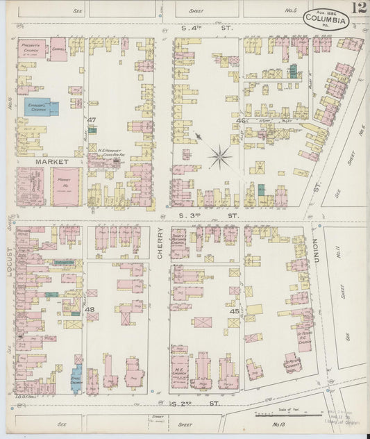 Sanborn Fire Insurance Map from Columbia, Lancaster County, Pennsylvania (1886), Sheet #0012 - Historic Sanborn Fire Insurance Map Print, vintage old map wall art, antique decor, genealogy gift, Pennsylvania Pennsylvania map