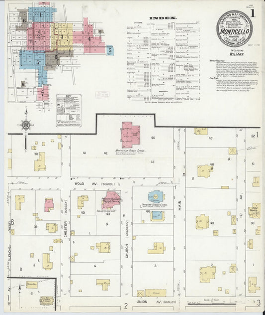 Sanborn Fire Insurance Map from Monticello, Drew County, Arkansas (1912), Sheet #0001 - Historic Sanborn Fire Insurance Map Print, vintage old map wall art, antique decor, genealogy gift, Arkansas Arkansas map