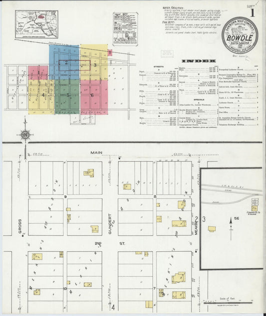 Sanborn Fire Insurance Map from Bowdle, Edmunds County, South Dakota (1921), Sheet #0001 - Complete Map Set gallery image, historic Sanborn map, vintage wall art, South Dakota South Dakota