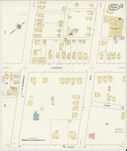 Sanborn Fire Insurance Map from Rome, Oneida County, New York (1909), Sheet #0003 - Historic Sanborn Fire Insurance Map Print, vintage old map wall art, antique decor, genealogy gift, New York New York map