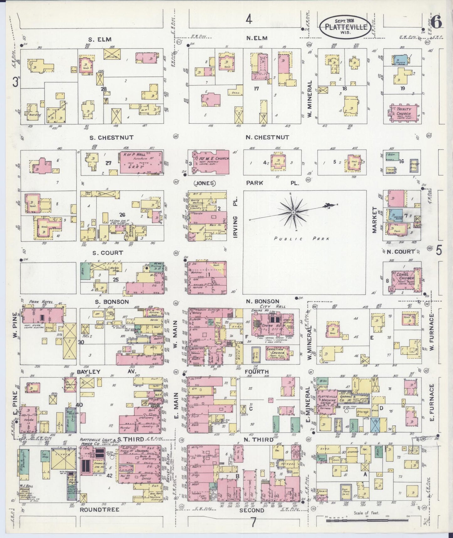 Sanborn Fire Insurance Map from Platteville, Grant County, Wisconsin (1908), Sheet #0006 - Complete Map Set gallery image, historic Sanborn map, vintage wall art, Wisconsin Wisconsin