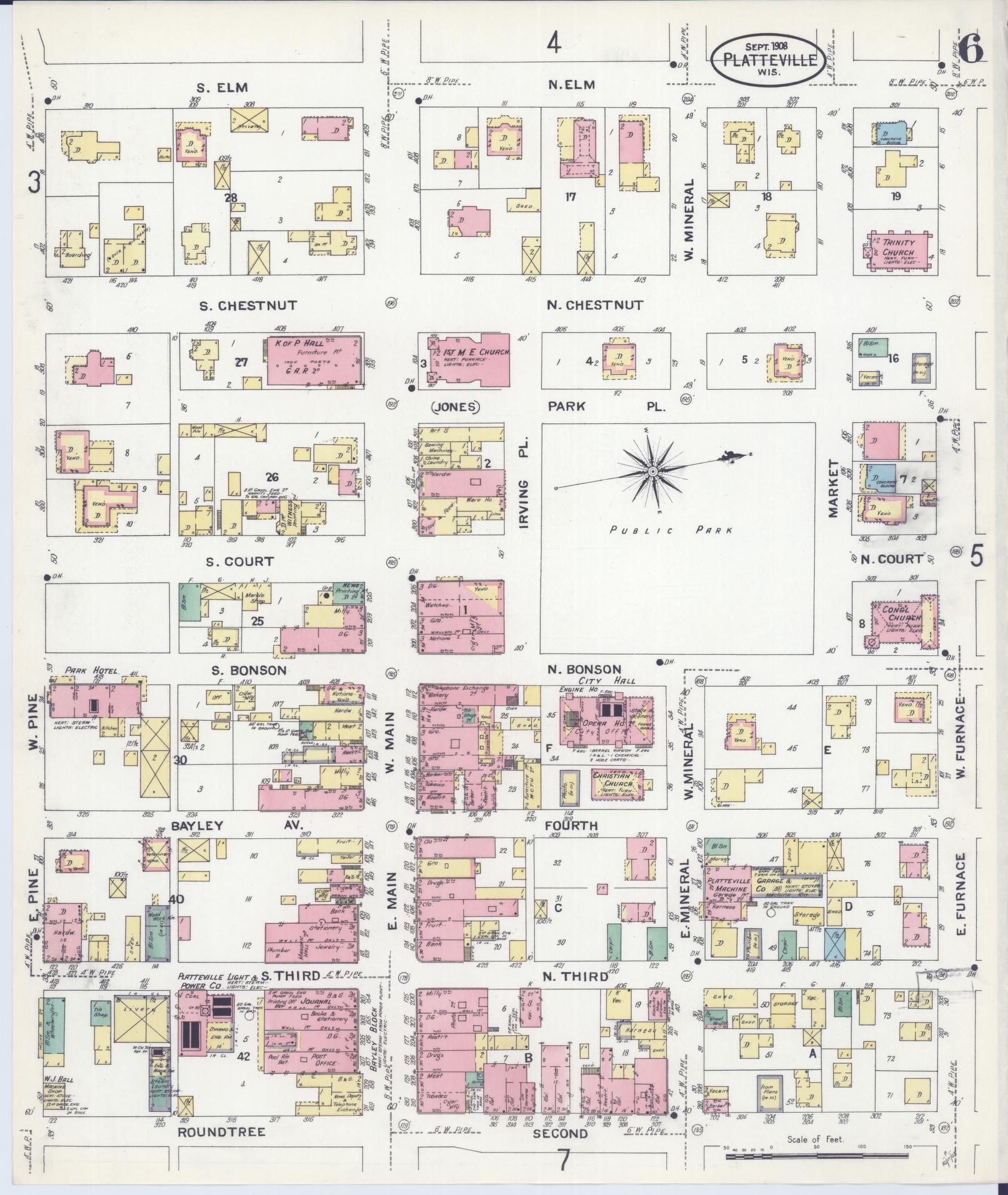 Sanborn Fire Insurance Map from Platteville, Grant County, Wisconsin (1908), Sheet #0006 - Complete Map Set gallery image, historic Sanborn map, vintage wall art, Wisconsin Wisconsin
