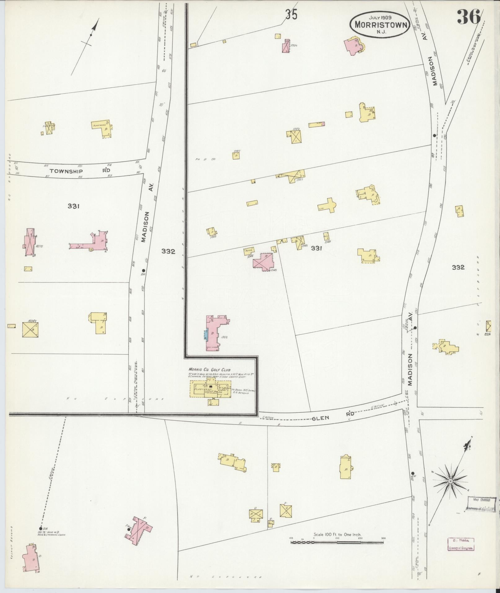 Sanborn Fire Insurance Map from Morristown, Morris County, New Jersey (1909), Sheet #0036 - Complete Map Set gallery image, historic Sanborn map, vintage wall art, New Jersey New Jersey