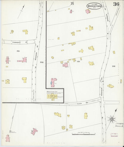 Sanborn Fire Insurance Map from Morristown, Morris County, New Jersey (1909), Sheet #0036 - Complete Map Set gallery image, historic Sanborn map, vintage wall art, New Jersey New Jersey