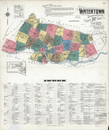 Sanborn Fire Insurance Map from Watertown, Middlesex County, Massachusetts (1923), Sheet #0001 - Complete Map Set gallery image, historic Sanborn map, vintage wall art, Massachusetts Massachusetts