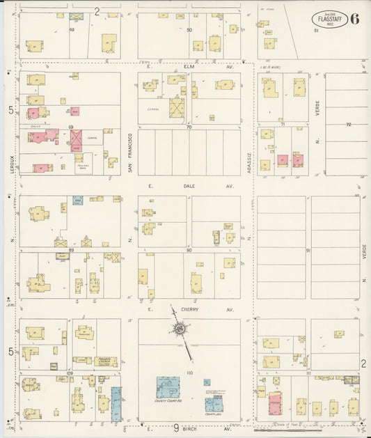 Sanborn Fire Insurance Map from Flagstaff, Coconino County, Arizona (1916), Sheet #0006 - Historic Sanborn Fire Insurance Map Print, vintage old map wall art, antique decor, genealogy gift, Arizona Arizona map