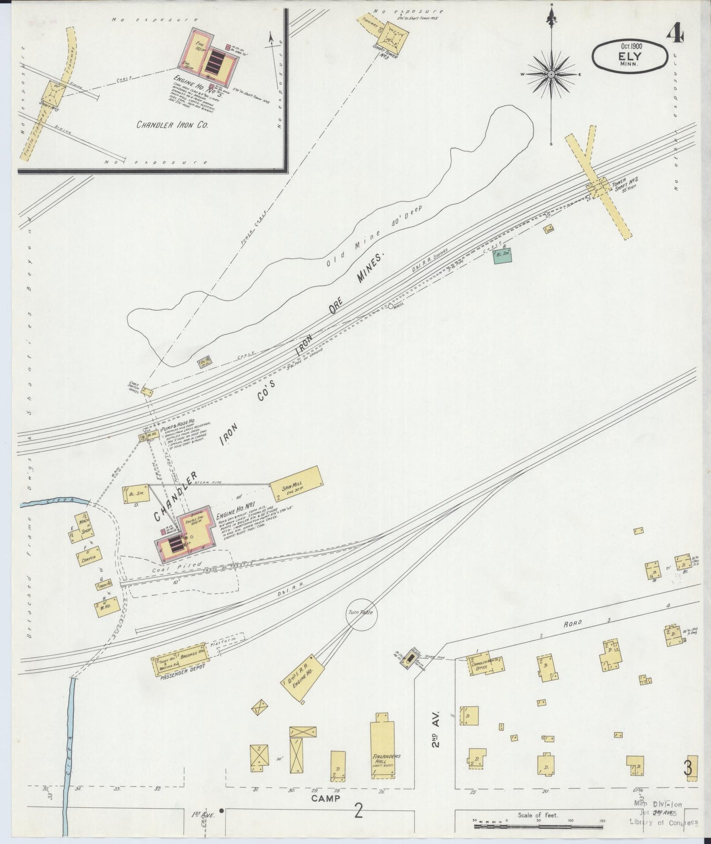 Sanborn Fire Insurance Map from Ely, Saint Louis County, Minnesota (1900), Sheet #0004 - Complete Map Set gallery image, historic Sanborn map, vintage wall art, Minnesota Minnesota
