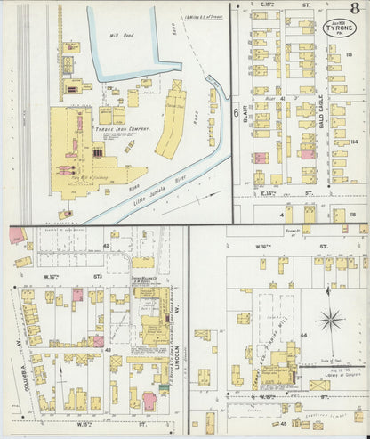 Sanborn Fire Insurance Map from Tyrone, Blair County, Pennsylvania (1901), Sheet #0008 - Historic Sanborn Fire Insurance Map Print, vintage old map wall art, antique decor, genealogy gift, Pennsylvania Pennsylvania map