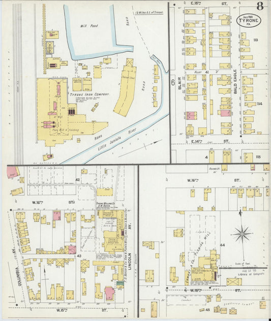 Sanborn Fire Insurance Map from Tyrone, Blair County, Pennsylvania (1901), Sheet #0008 - Historic Sanborn Fire Insurance Map Print, vintage old map wall art, antique decor, genealogy gift, Pennsylvania Pennsylvania map