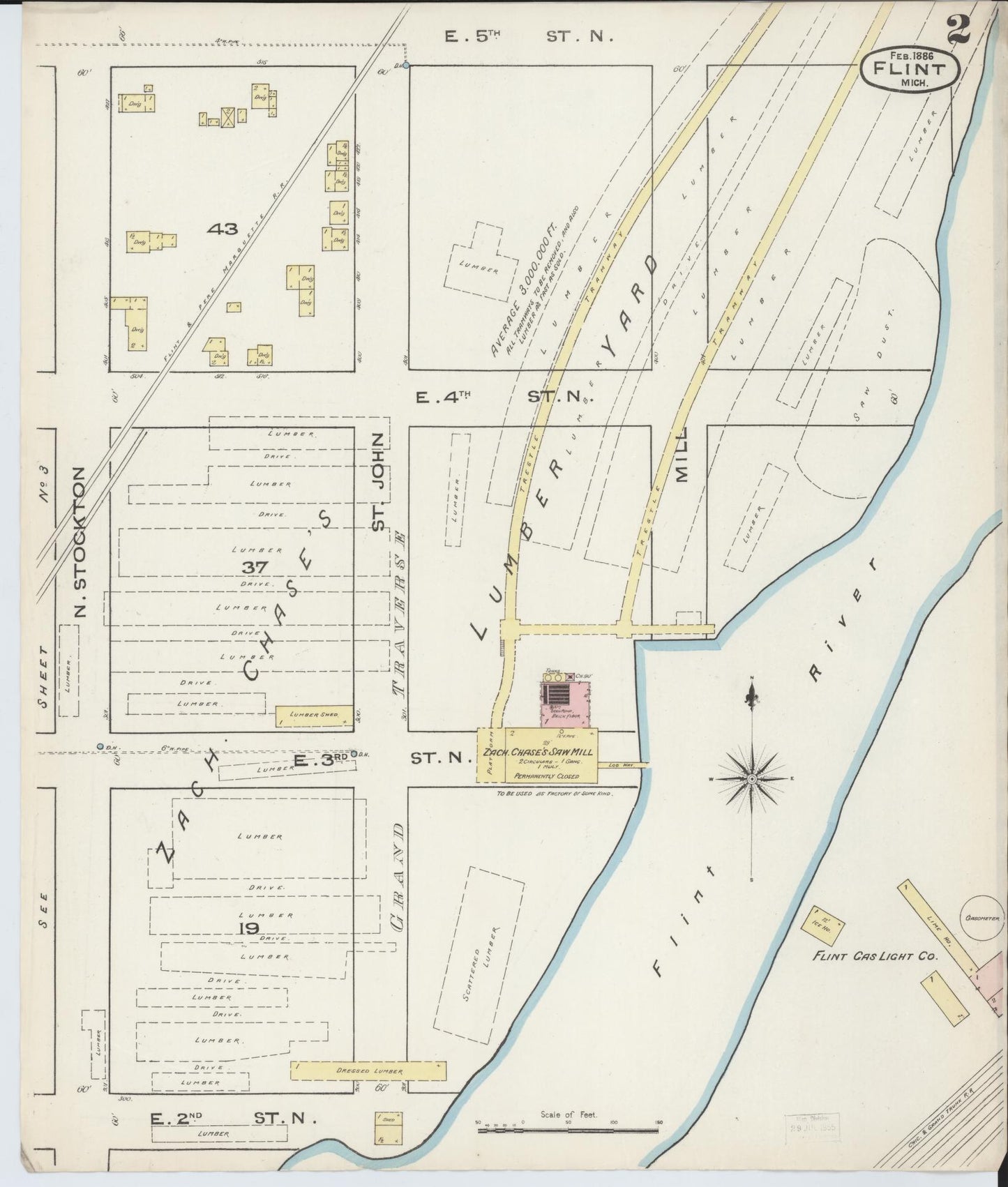 Sanborn Fire Insurance Map from Flint, Genesee County, Michigan (1886), Sheet #0002 - Complete Map Set gallery image, historic Sanborn map, vintage wall art, Michigan Michigan