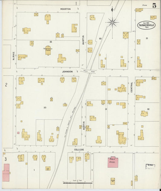 Sanborn Fire Insurance Map from Farmersville, Collin County, Texas (1902), Sheet #0005 - Historic Sanborn Fire Insurance Map Print, vintage old map wall art, antique decor, genealogy gift, Texas Texas map