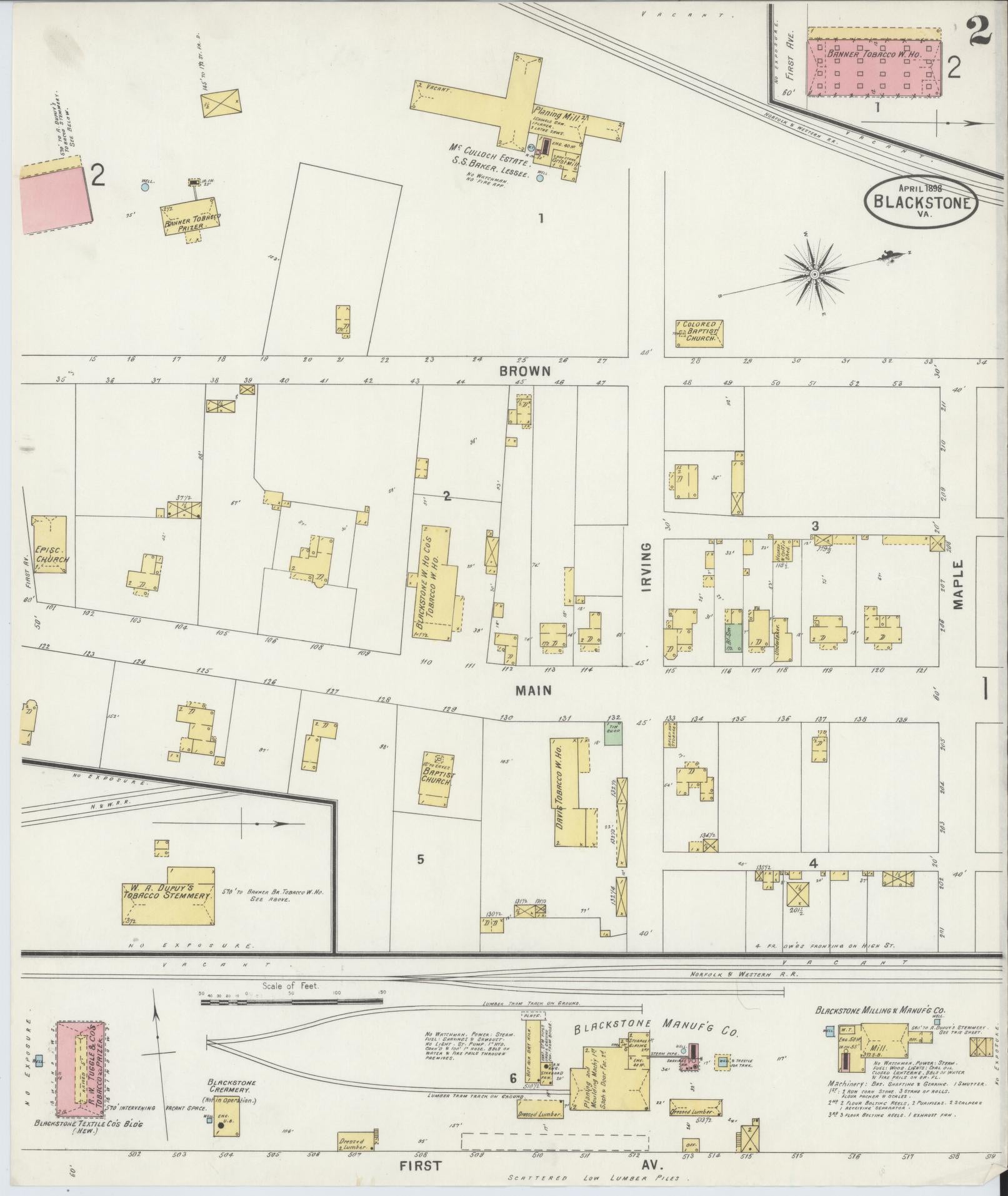 Sanborn Fire Insurance Map from Blackstone, Nottoway County, Virginia (1898), Sheet #0002 - Complete Map Set gallery image, historic Sanborn map, vintage wall art, Virginia Virginia