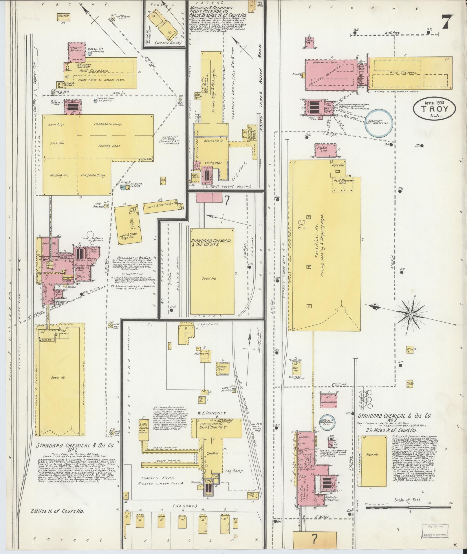 Sanborn Fire Insurance Map from Troy, Pike County, Alabama (1903), Sheet #0007 - Historic Sanborn Fire Insurance Map Print, vintage old map wall art, antique decor, genealogy gift, Alabama Alabama map
