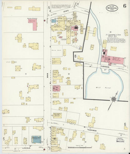 Sanborn Fire Insurance Map from Monson, Hampden County, Massachusetts (1911), Sheet #0006 - Historic Sanborn Fire Insurance Map Print, vintage old map wall art, antique decor, genealogy gift, Massachusetts Massachusetts map