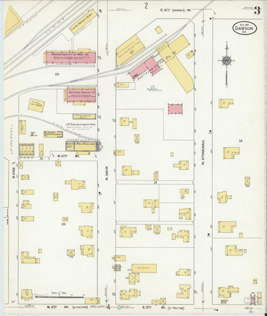 Sanborn Fire Insurance Map from Dawson, Terrell County, Georgia (1911), Sheet #0003 - Historic Sanborn Fire Insurance Map Print, vintage old map wall art, antique decor, genealogy gift, Georgia Georgia map