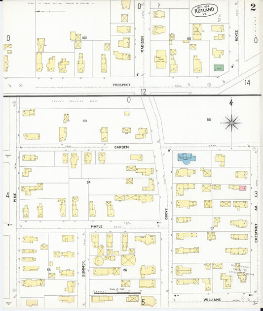 Sanborn Fire Insurance Map from Rutland, Rutland County, Vermont (1900), Sheet #0002 - Historic Sanborn Fire Insurance Map Print, vintage old map wall art, antique decor, genealogy gift, Vermont Vermont map